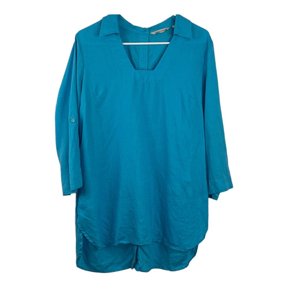 Soft Surroundings 100% Linen Tunic Vee Neck Women's Size Medium Blue